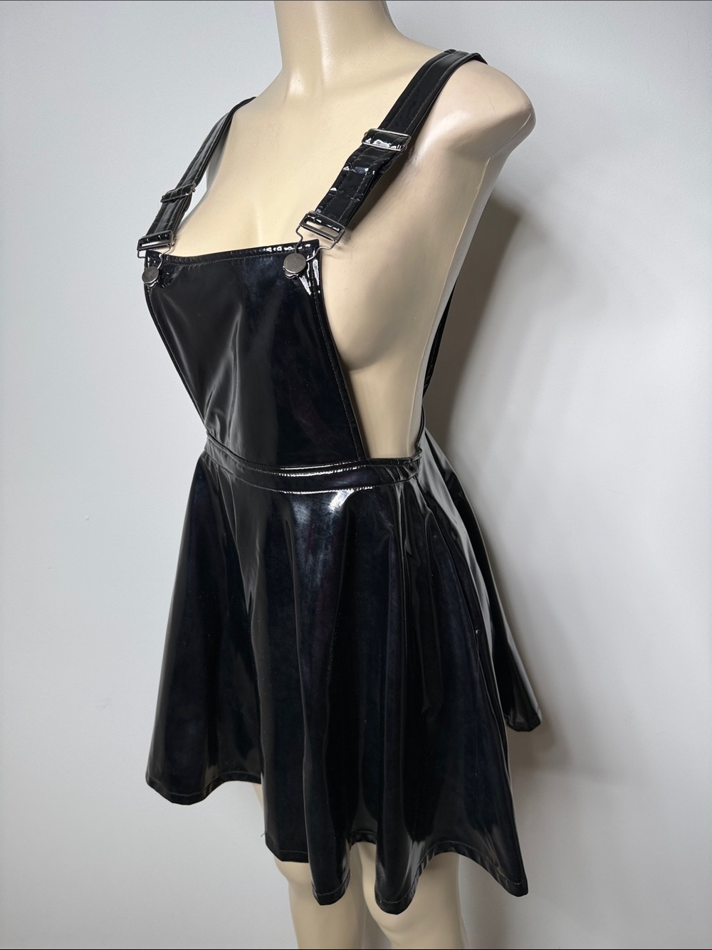 Hot Topic Black Patent Faux Leather Pinafore Dress - Picture 4 of 8